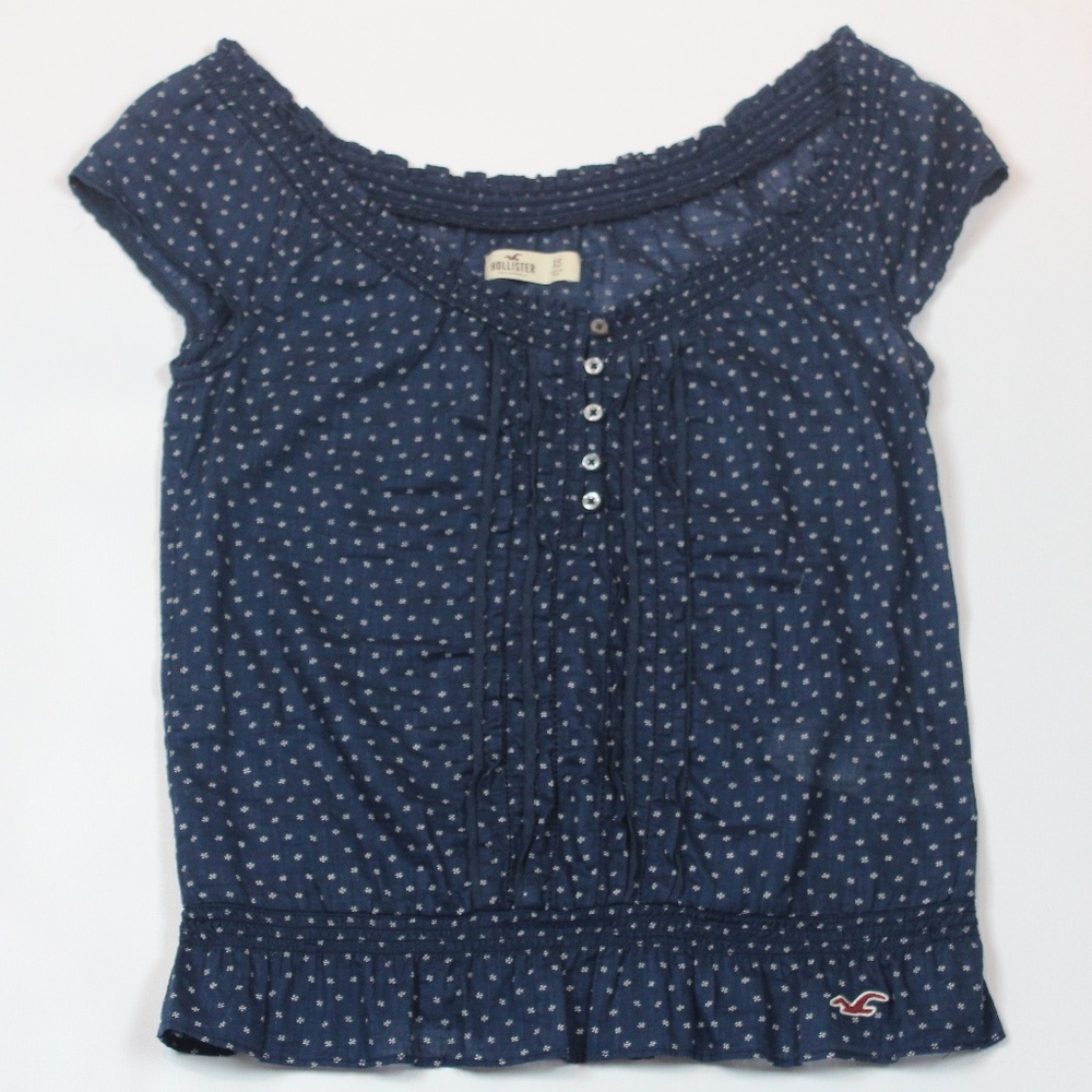 Hollister California Navy Blue Patterned Top